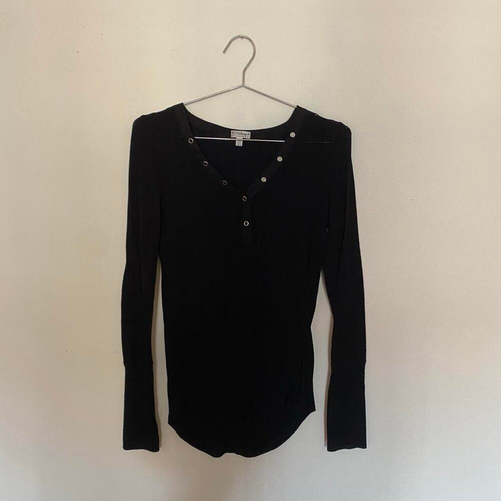 Vtg Black Long Sleeve Snap Button Top Women's Medium